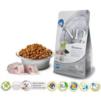 Ração seca para cães Farmina N&D Sea Bass Spirulina Fennel Adult Mini 2 kg — receita de peixe para cães adultos de raça pequena, 23 % proteína, 18 % gordura