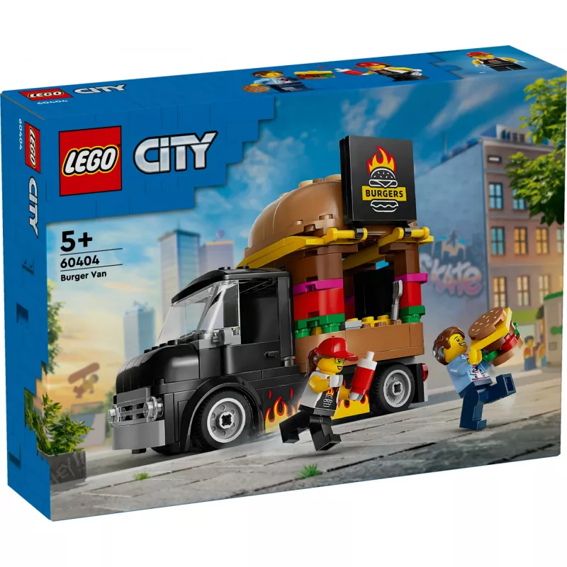 LEGO City Carrinha de Hambúrgueres Food Truck Brinquedo para rapazes e raparigas a partir de 5 anos, veículo de construção, conjunto de cozinha com minifigura de vendedor e acessórios