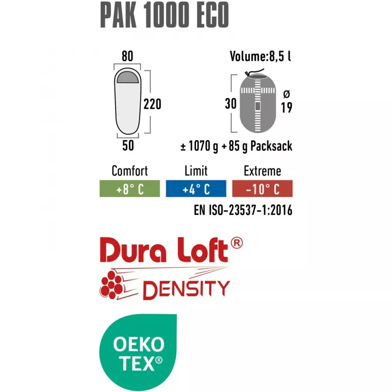 Saco-cama tipo múmia Pak 1000 ECO (verde-escuro/vermelho)
