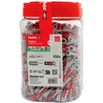 fischer bucha DUOPOWER 8x40 BigBox cinzento-claro/vermelho 450 unid. reutilizável (570549)