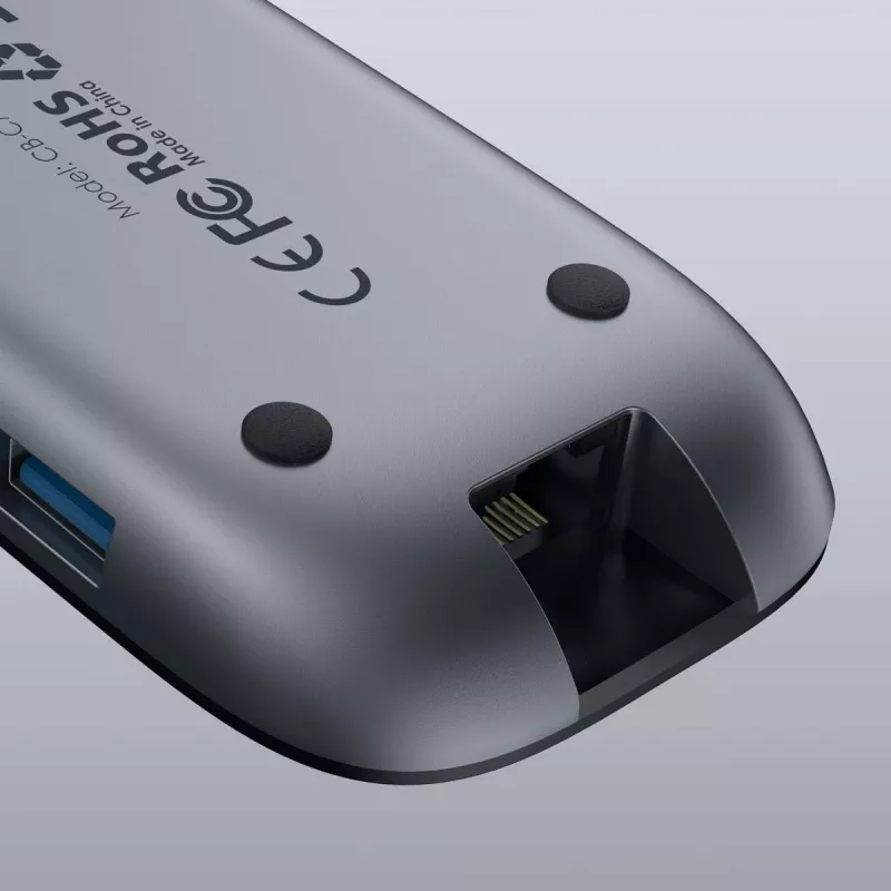 AUKEY CB-C71 hub USB-C 8 em 1, 3x USB-A 3.0, HDMI 4K@30Hz, Gigabit RJ45, SD/microSD, USB-C PD 100 W, cabo de 0,15 m, alumínio, preto