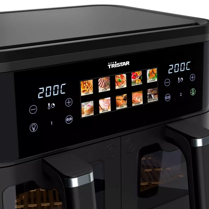 Fritadeira de ar quente Tristar FR-9075 dupla 9 L, 2500 W, controlo tátil, LCD, preto, 60 °C mín.