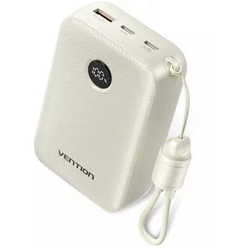 Powerbank Vention 20000mAh 22,5W – 2× USB‑C, 1× USB‑A, bege