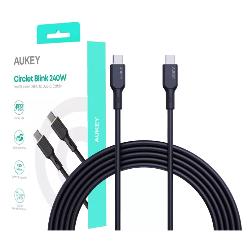 AUKEY CB-SCC241 USB-C Power Delivery PD 240W 5A 20V 1m nylon preto - D