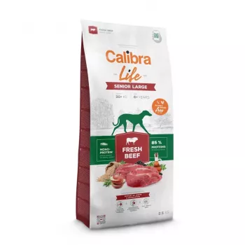 Comida seca para cães Calibra Life Senior Large carne fresca de vaca 12 kg — alimento completo seco para cães idosos de porte grande, 25–45 kg, 25% de proteína, 12% de gordura
