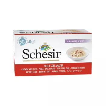 SCHESIR filetes de frango com pato em caldo - comida húmida para gatos - 6x50g