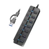 Hub USB 3.2 Gen 1, 7 portas com interruptor ligar/desligar, preto