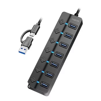 Hub USB 3.2 Gen 1, 7 portas com interruptor ligar/desligar, preto