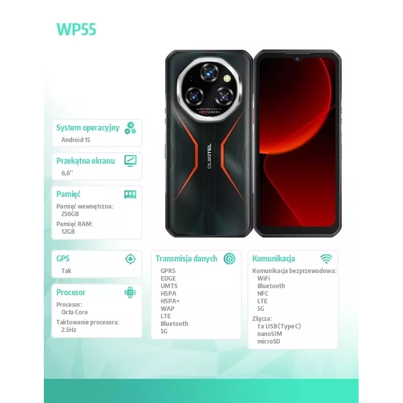 Smartphone Oukitel WP55 6,6 polegadas 12 GB 256 GB DS 11000 mAh laranja