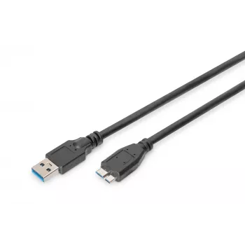 Cabo SuperSpeed USB 3.0 ASSMANN, ficha USB-A macho para ficha Micro-USB-B macho, Cu AWG 28, duplamente blindado, comprimento 1,0 m (AK-300116-010-S)