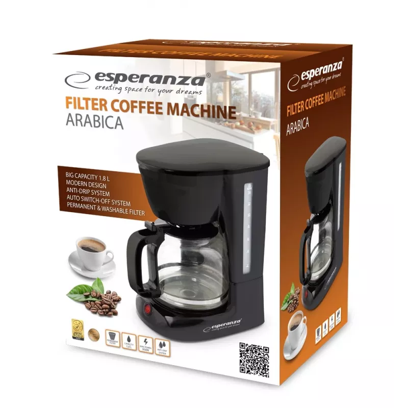 Máquina de café de filtro ESPERANZA EKC005 — depósito de água de 1,8 l, preto, 950 W