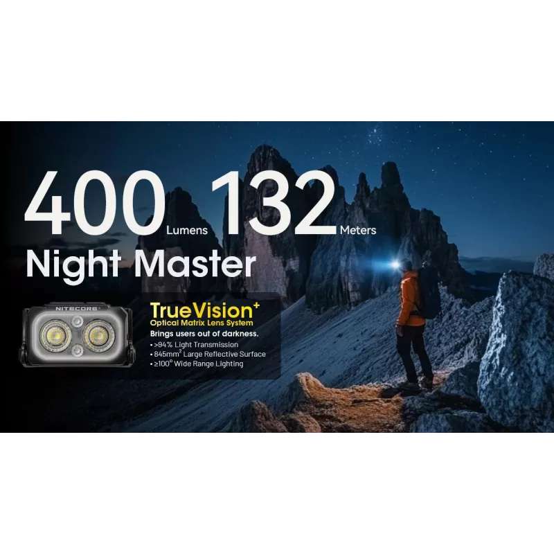 Lanterna de cabeça Nitecore NU25 MCT — lanterna de cabeça recarregável, até 400 lúmenes, iluminação compacta mãos-livres
