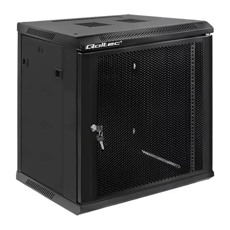 Qoltec 54488 Armário rack de parede de 19 polegadas, 12U, 600 x 635 x 450 mm, porta perfurada