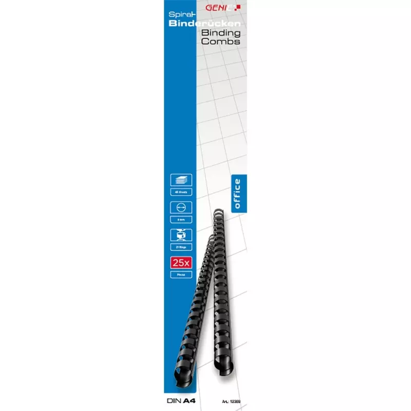 Genie 12369 - Encadernação - Preto - 45 folhas - Plástico - 8 mm - 80 mm