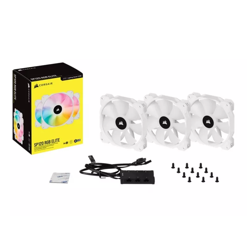 Ventoinha de caixa Corsair iCUE SP120 RGB ELITE Performance 120mm branco PWM ARGB pack de três