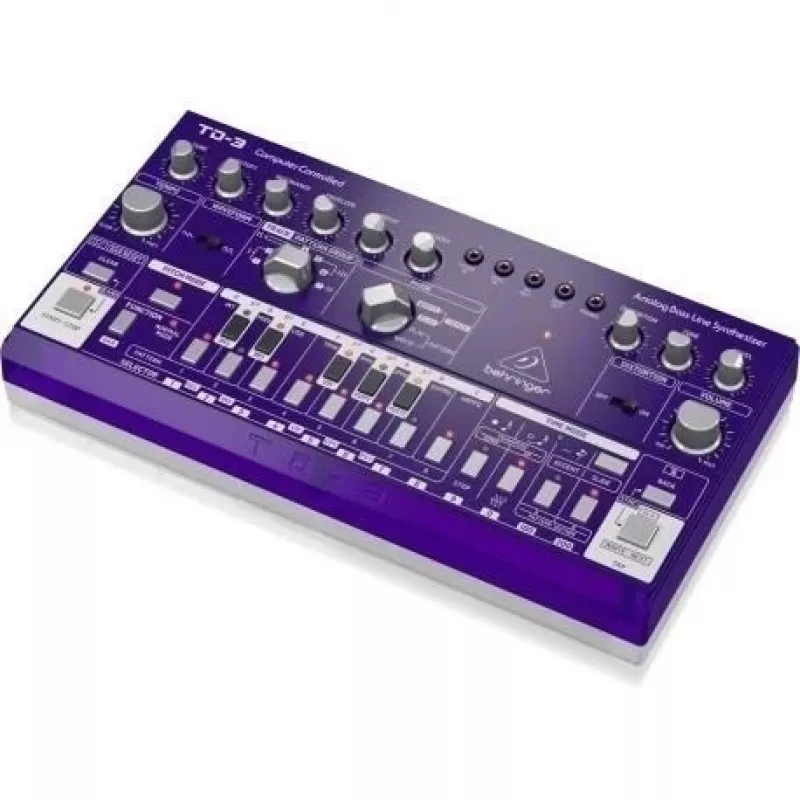Sintetizador de baixo Behringer TD-3-GP roxo — linha de baixo analógica com sequenciador incorporado