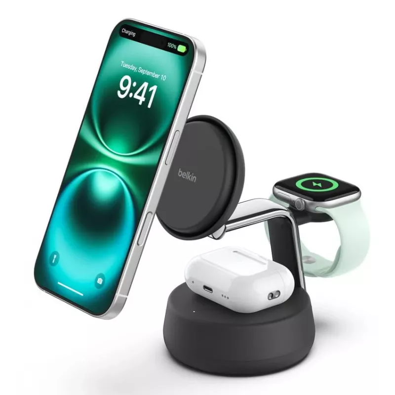 Carregador de interior Belkin UltraCharge Pro 25W Qi2 3em1 carregador magnético carvão