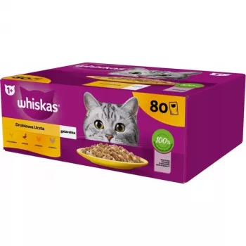Sacos de comida húmida para gatos Whiskas Pouch em geleia aves 80×85 g