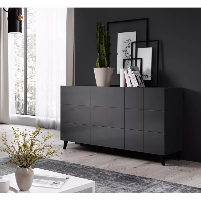 Aparador Cama Sideboard 2D REJA cinzento grafite brilhante/cinzento grafite brilhante