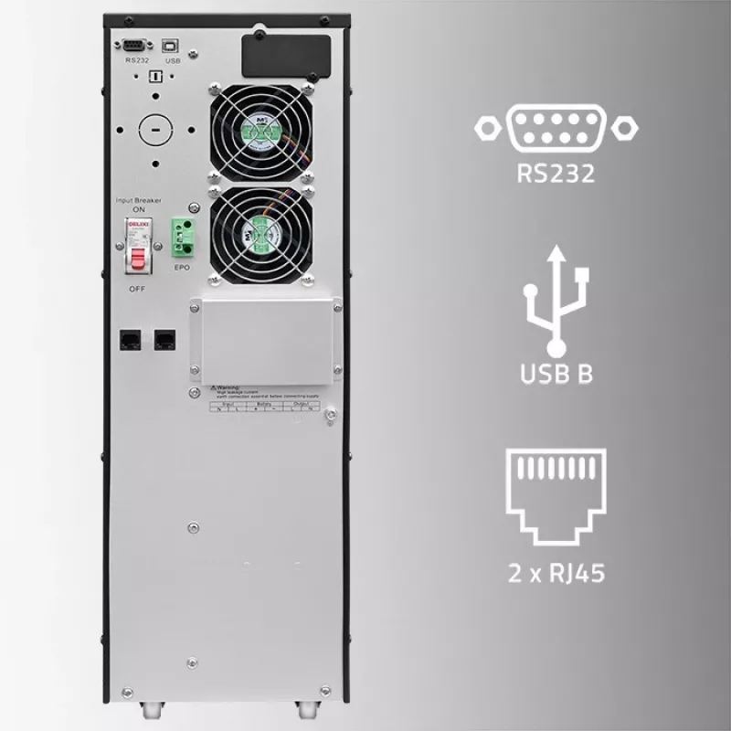 Qoltec 52284 UPS fonte de alimentação ininterrupta | 10kVA | 10000W | fator de potência 1,0 | LCD | EPO | USB | online