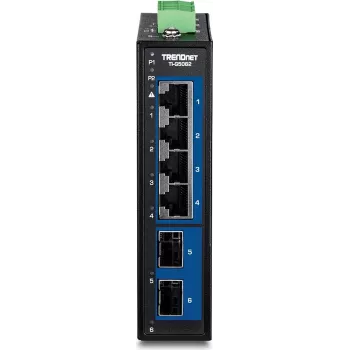 Switch industrial 6 portas 2,5G para calha DIN TRENDnet TI-G5062 com caixa metálica