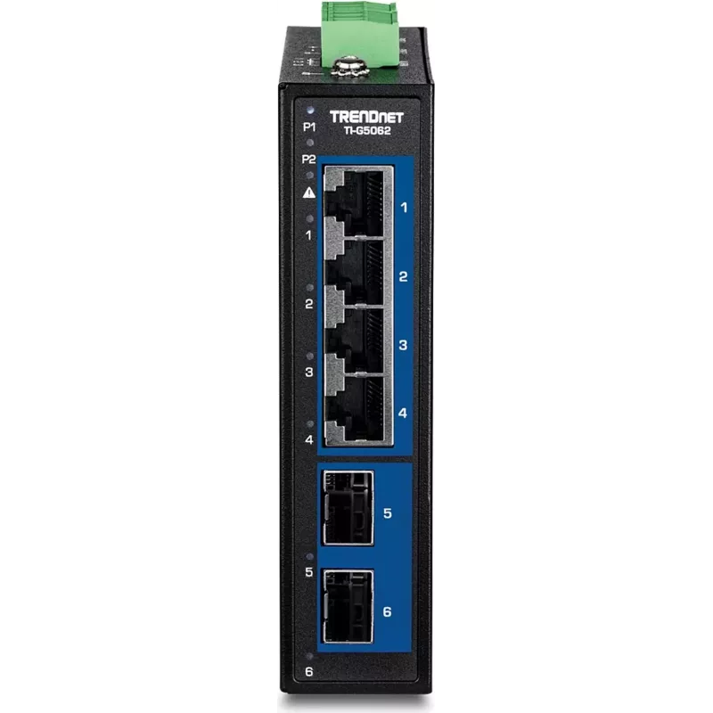 Switch industrial 6 portas 2,5G para calha DIN TRENDnet TI-G5062 com caixa metálica