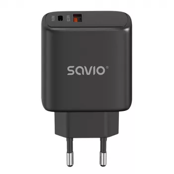 Carregador de exterior SAVIO LA-06/B USB Type-C 30W Power Delivery 1x USB-C Preto, 5–20V, 3A/9V, 3A/5V, 3A/12V, 2,1A