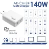 Carregador USB GaN Akyga AK-CH-24 140 W, 3 x USB-C PD + USB-A, branco