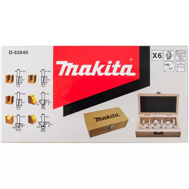 Makita - Conjunto de fresas - para plástico, madeira maciça - 6 peças (D-53540)