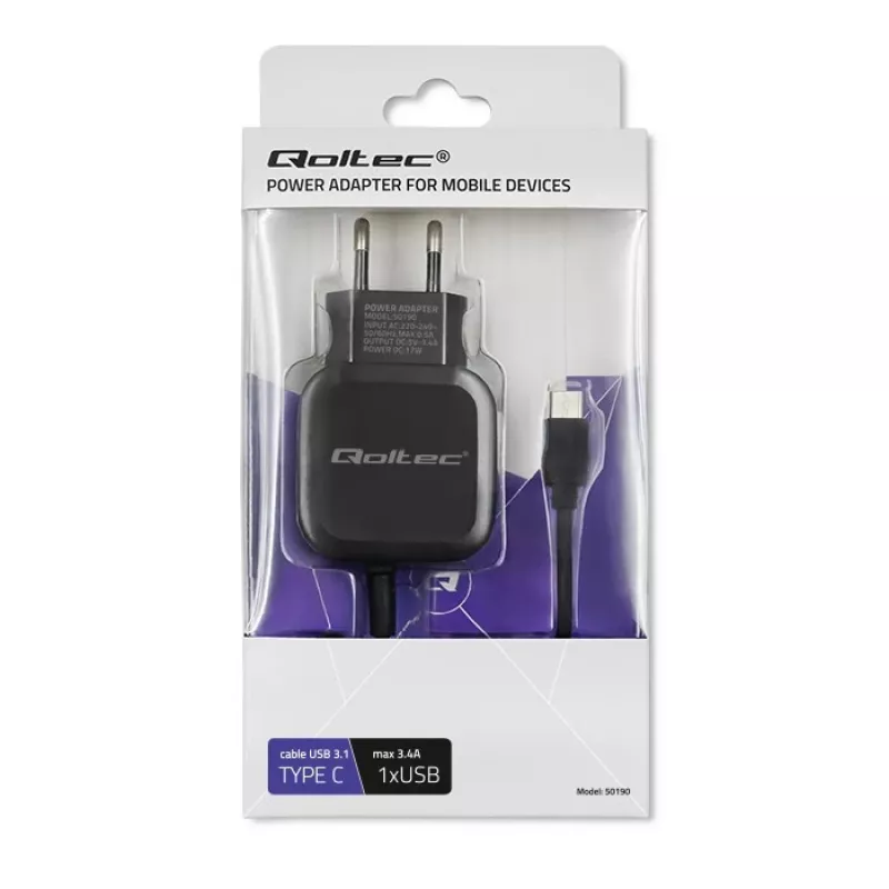 Carregador Qoltec 50190 para dispositivos móveis, telemóvel, tablet, telefone, universal