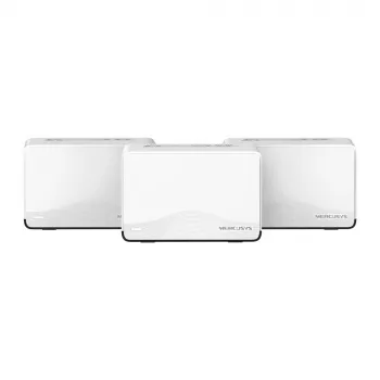 Sistema mesh MERCUSYS Halo H27BE (pack de 3) dual-band 2,4/5 GHz Wi‑Fi 6, 3568 Mbit/s no total, 3x portas LAN, antenas internas, branco