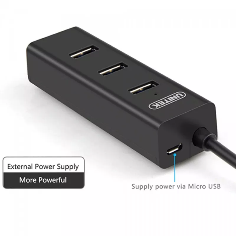 UNITEK Y-3089 Hub de interface USB 3.2 Gen 1 (3.1 Gen 1) Type-A 5000 Mbit/s preto