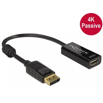 DeLOCK - Adaptador de vídeo/áudio - DisplayPort / HDMI - DisplayPort (macho) - HDMI, 19 pinos (fêmea) - 20 cm - (DisplayPort 1.2) - Preto (62609)