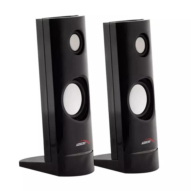 Altifalantes para PC com fios 2 vias Audiocore AC860, 2.0 canais, 4 W RMS, alimentação USB, entrada de 3,5 mm, preto