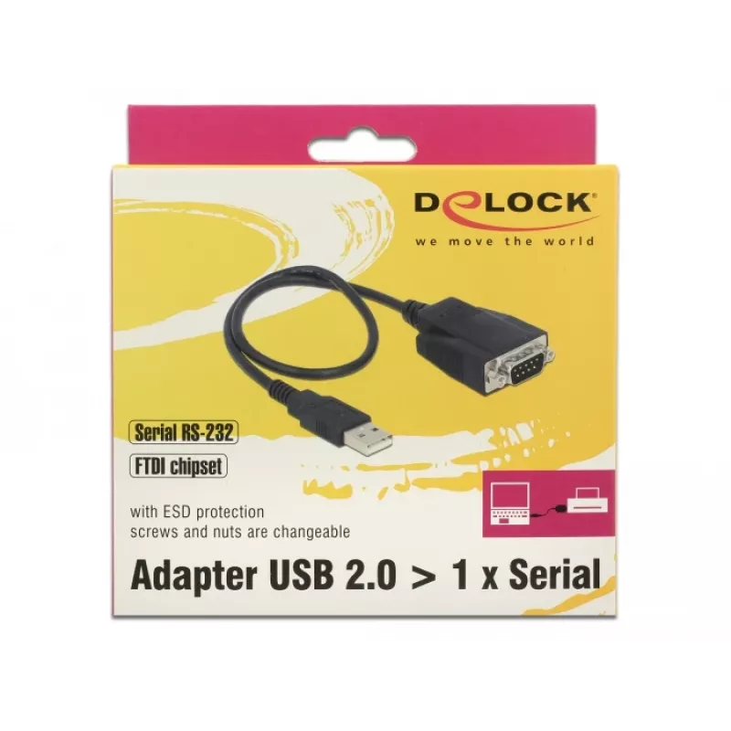 DeLOCK 62958 adaptador USB para RS-232, USB Tipo A, preto