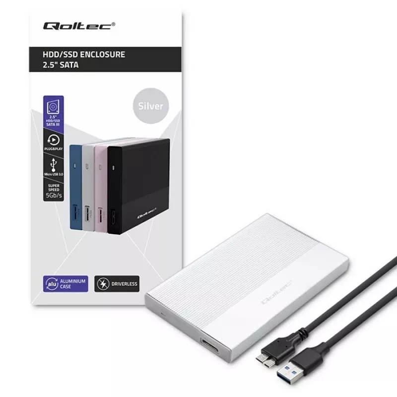 Caixa para SSD/HDD SATA de 2,5 polegadas QOLTEC 52278 USB 3.0, suporta até 2 TB