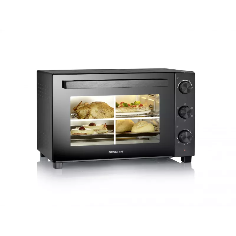 Forno elétrico de mesa autónomo SEVERIN TO 2076 — 46 L, 1800 W, autónomo, preto, 515×420×365 mm