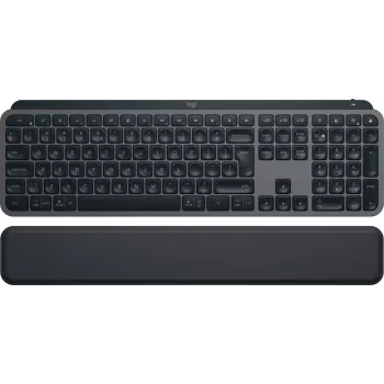 Teclado sem fios tamanho completo Logitech Master MX Keys S — grafite, Bluetooth e 2,4 GHz (nano), USB-C recarregável, retroiluminado, QWERTY US International