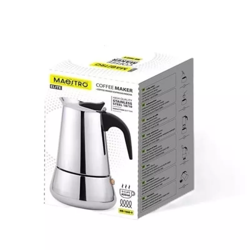 Cafeteira italiana Maestro MR-1660-9, cafeteira de fogão para 6 chávenas, preto
