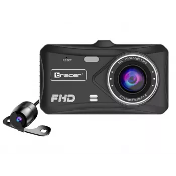 Dashcam TRACER 4TS Dashcam Full HD de canal duplo, câmara principal 2 MP, câmara interior 0,4 MP, ângulo 140°/60°, ecrã IPS 4 polegadas, bateria 150 mAh, caixa de alumínio, assistente de estacionamento