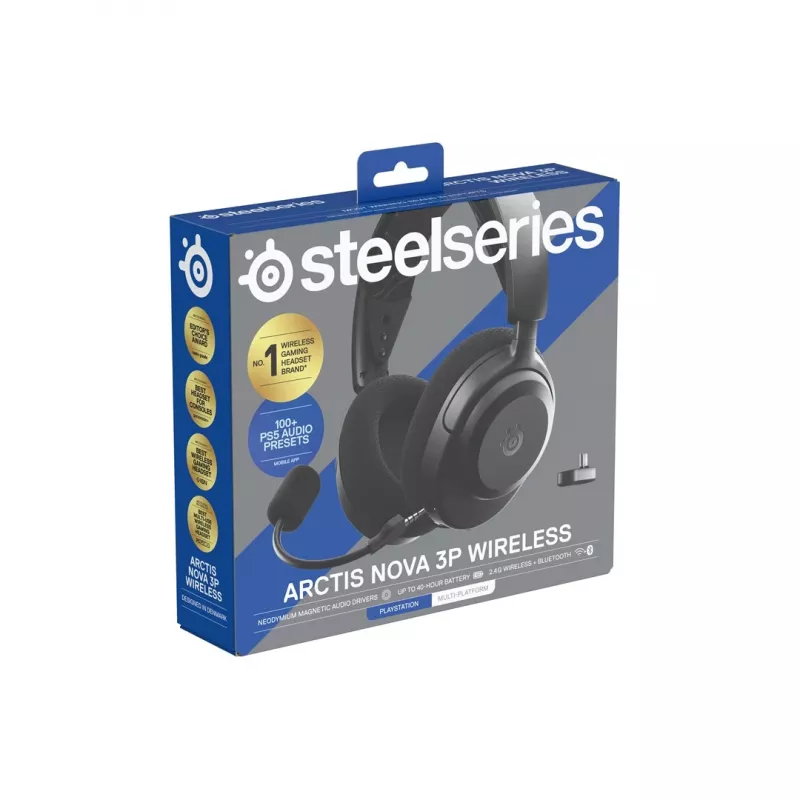 SteelSeries Arctis Nova 3P Wireless auscultadores gaming sem fios, Bluetooth/2,4 GHz, pretos