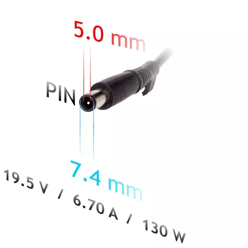 Fonte de alimentação para portátil Akyga AK-ND-57 19,5 V / 6,7 A, 130 W, ficha 7,4 x 5,0 mm com pino, para Dell