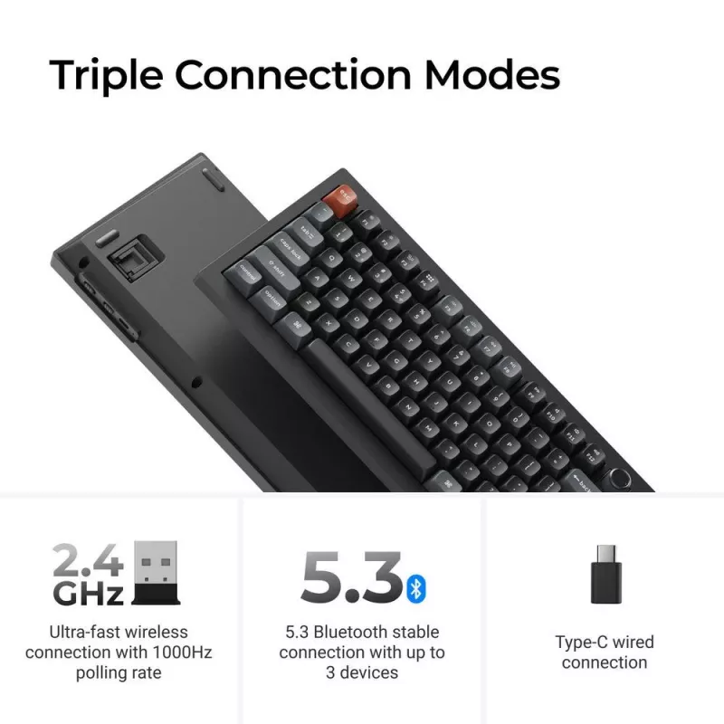Teclado mecânico Keychron V3 Ultra 8K – cabo e Bluetooth, QWERTY, RGB, preto