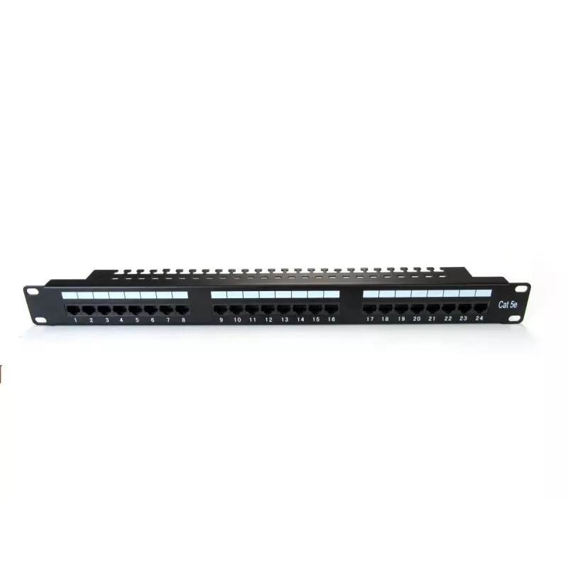 Digitus DN-91524U-EC patch panel de 19" com 24 portas Cat5e U/UTP, 1U, com suporte para cabos, preto