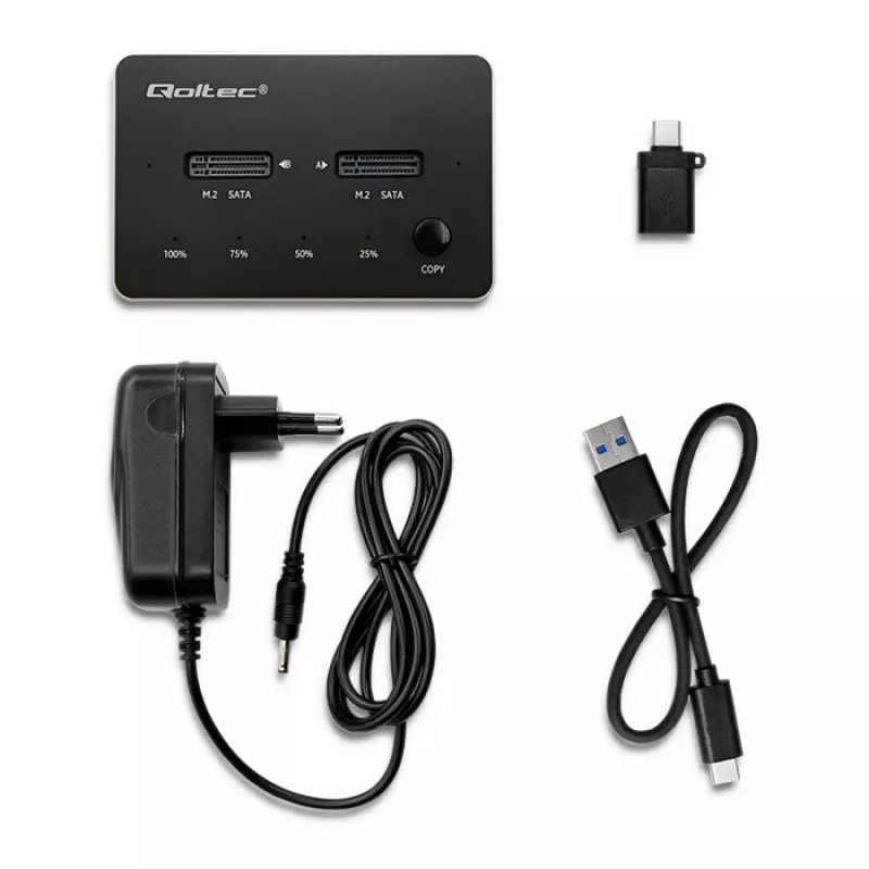 Estação de acoplagem Qoltec 50310 para 2x SSD M.2 SATA NGFF USB Type-C