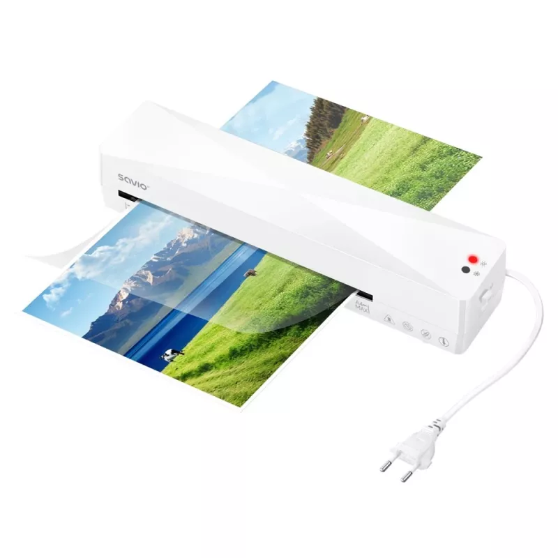 Plastificadora a frio/a quente SAVIO LR-01/W — largura máx. 230 mm, 320 mm/min, 300 W, branca