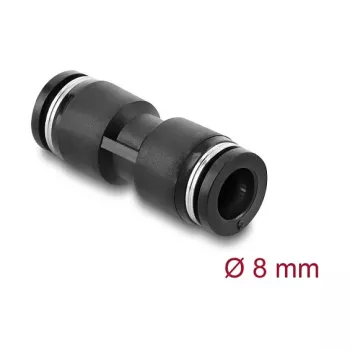 Conector pneumático DELOCK 8 mm reto, rosca fêmea, metal/plástico, comprimento 39 mm, preto