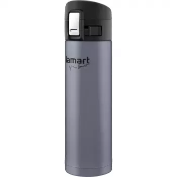 Copo térmico LAMART LT4044 0,42 L aço inoxidável parede dupla isolamento a vácuo, tampa com botão de pressão, Ø 6,4 cm
