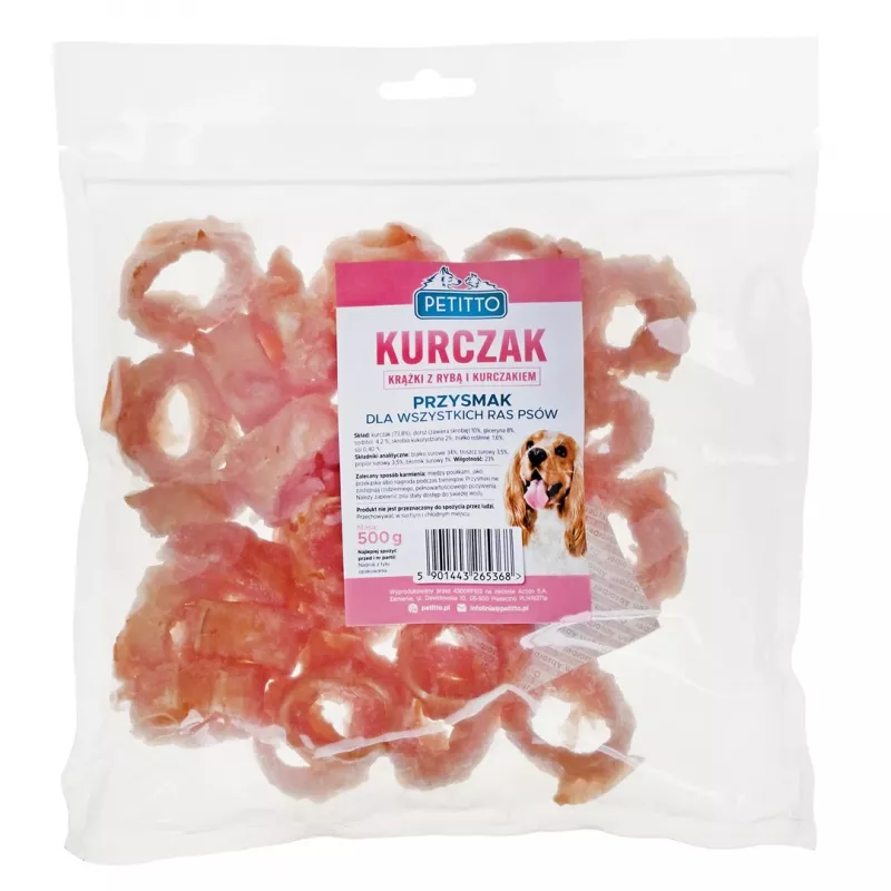 PETITTO Anéis de peixe e frango - guloseimas para cães - 500 g