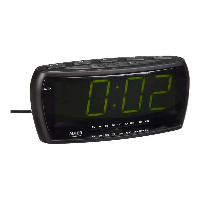 Rádio-despertador Adler AD 1121 — rádio-despertador, sintonizador FM/AM, visor LED, backup a pilhas, preto